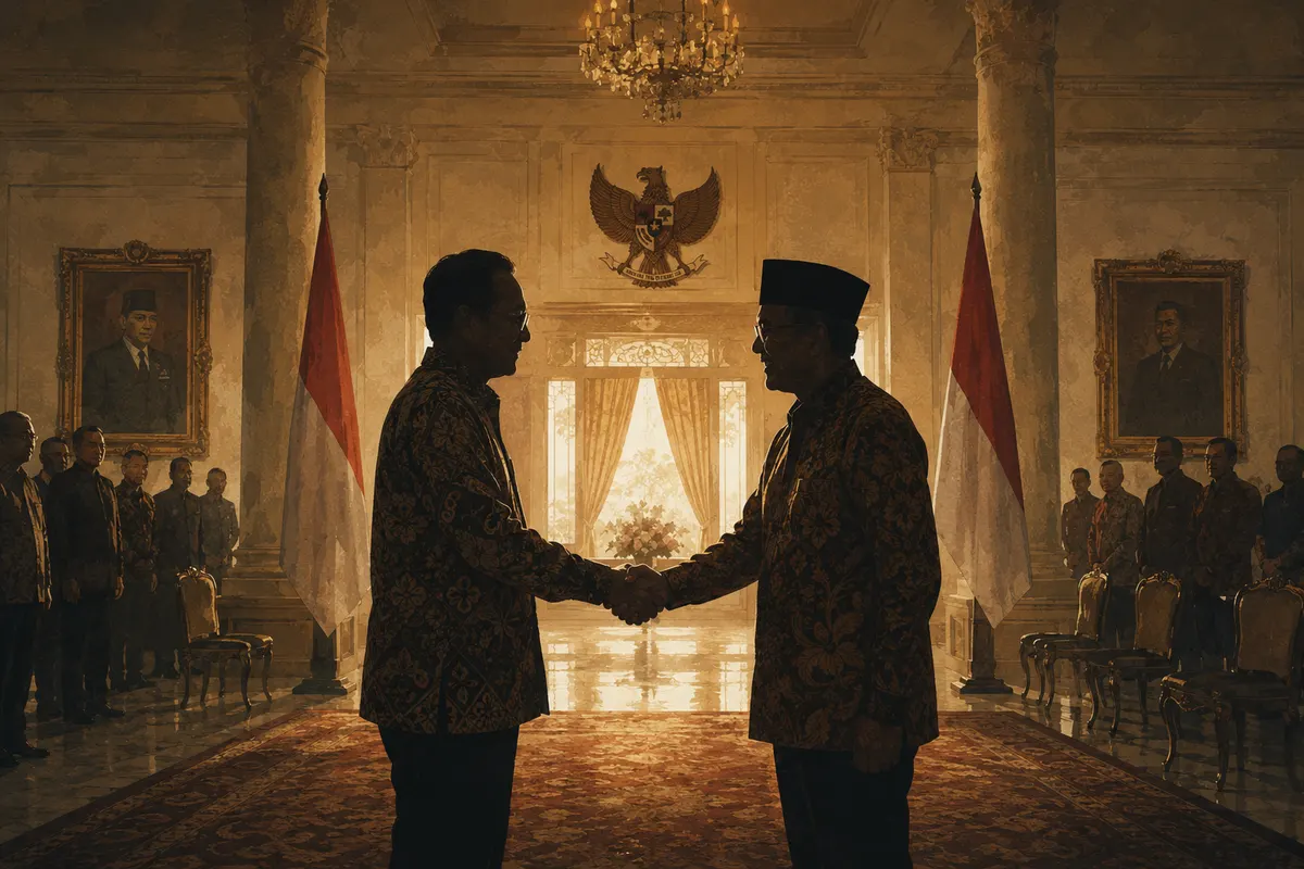 Ilustrasi editorial Megawati dan Abdurrahman Wahid